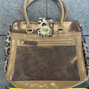 Gianni Bini Tan and Brown Leopard Satchel